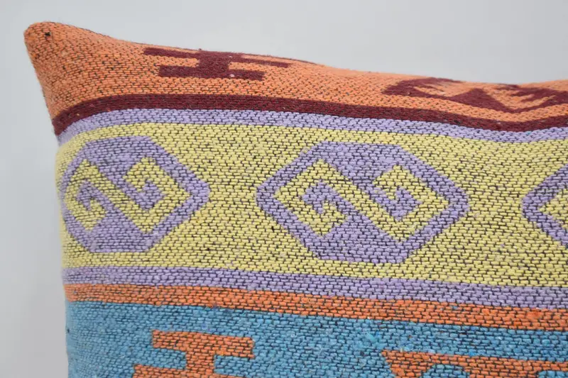 Bolster Throw Pillow Cover, Pillow Sham, Vintage Kilim Pillow, 16x24 Blue Cushion Case, Throw Kilim Pillow, Handmade Kilim Cushion - 2