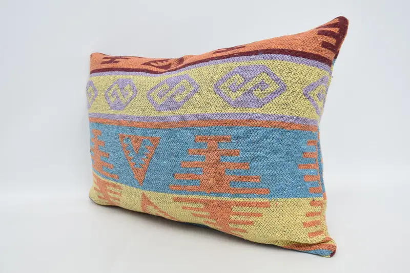Bolster Throw Pillow Cover, Pillow Sham, Vintage Kilim Pillow, 16x24 Blue Cushion Case, Throw Kilim Pillow, Handmade Kilim Cushion - 4