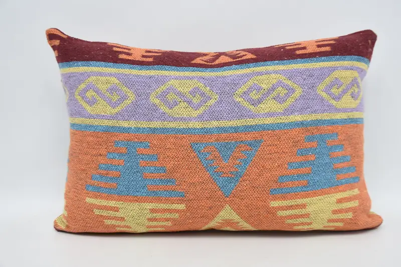 Bolster Throw Pillow Cover, Pillow Sham, Vintage Kilim Pillow, 16x24 Blue Cushion Case, Throw Kilim Pillow, Handmade Kilim Cushion - 5