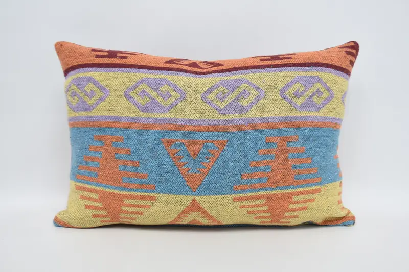 Bolster Throw Pillow Cover, Pillow Sham, Vintage Kilim Pillow, 16x24 Blue Cushion Case, Throw Kilim Pillow, Handmade Kilim Cushion - 1