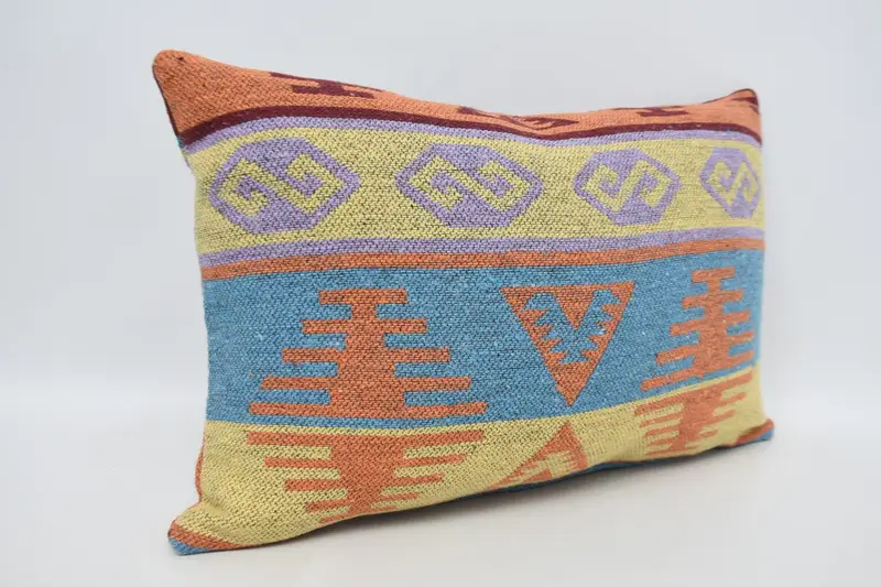 Bolster Throw Pillow Cover, Pillow Sham, Vintage Kilim Pillow, 16x24 Blue Cushion Case, Throw Kilim Pillow, Handmade Kilim Cushion - 3