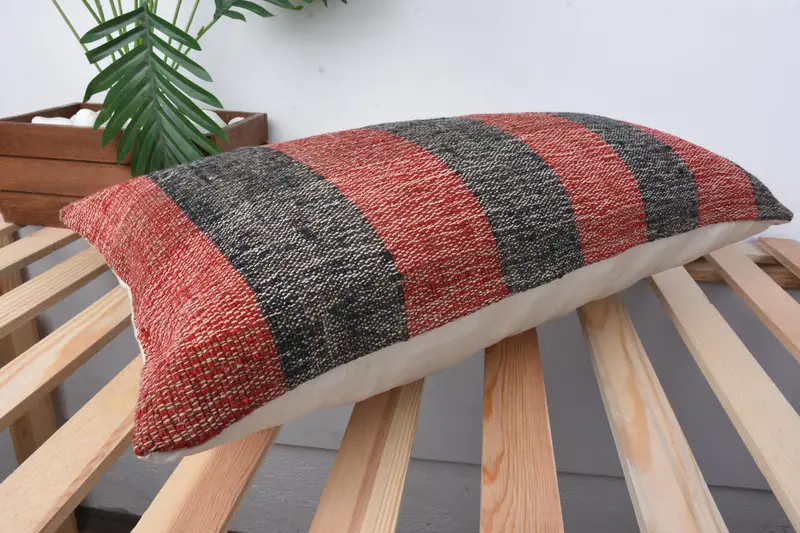 Cushion Cover, Throw Kilim Pillow, Gift Pillow, Pillow for Sofa, Car Pillow, Decorative Throw Pillow Sham, 12x24 Red Pillow Case - 6