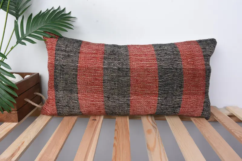 Cushion Cover, Throw Kilim Pillow, Gift Pillow, Pillow for Sofa, Car Pillow, Decorative Throw Pillow Sham, 12x24 Red Pillow Case - 1
