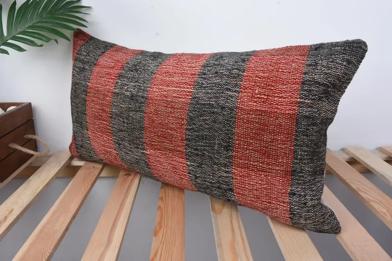 Cushion Cover, Throw Kilim Pillow, Gift Pillow, Pillow for Sofa, Car Pillow, Decorative Throw Pillow Sham, 12x24 Red Pillow Case - 4