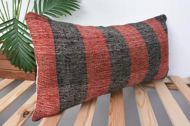 Cushion Cover, Throw Kilim Pillow, Gift Pillow, Pillow for Sofa, Car Pillow, Decorative Throw Pillow Sham, 12x24 Red Pillow Case - 5