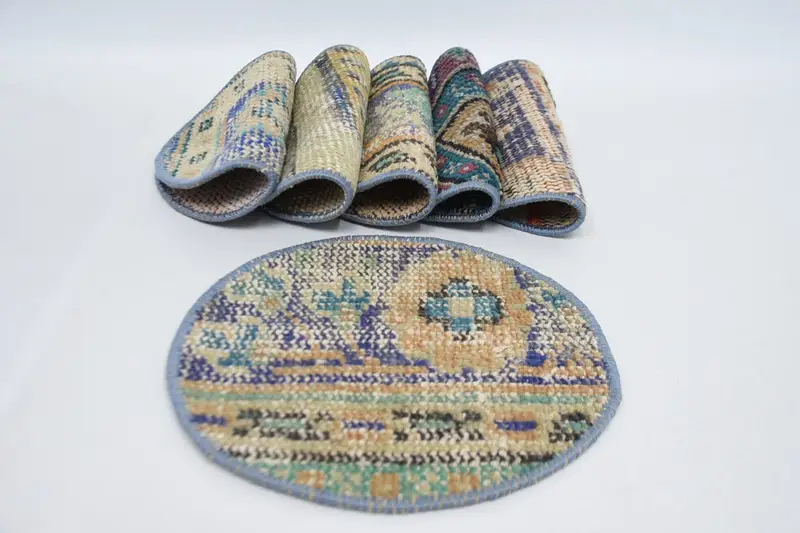 Blaue und grüne böhmische Kreis-Tischsets, langlebige Tischsets aus Baumwolle