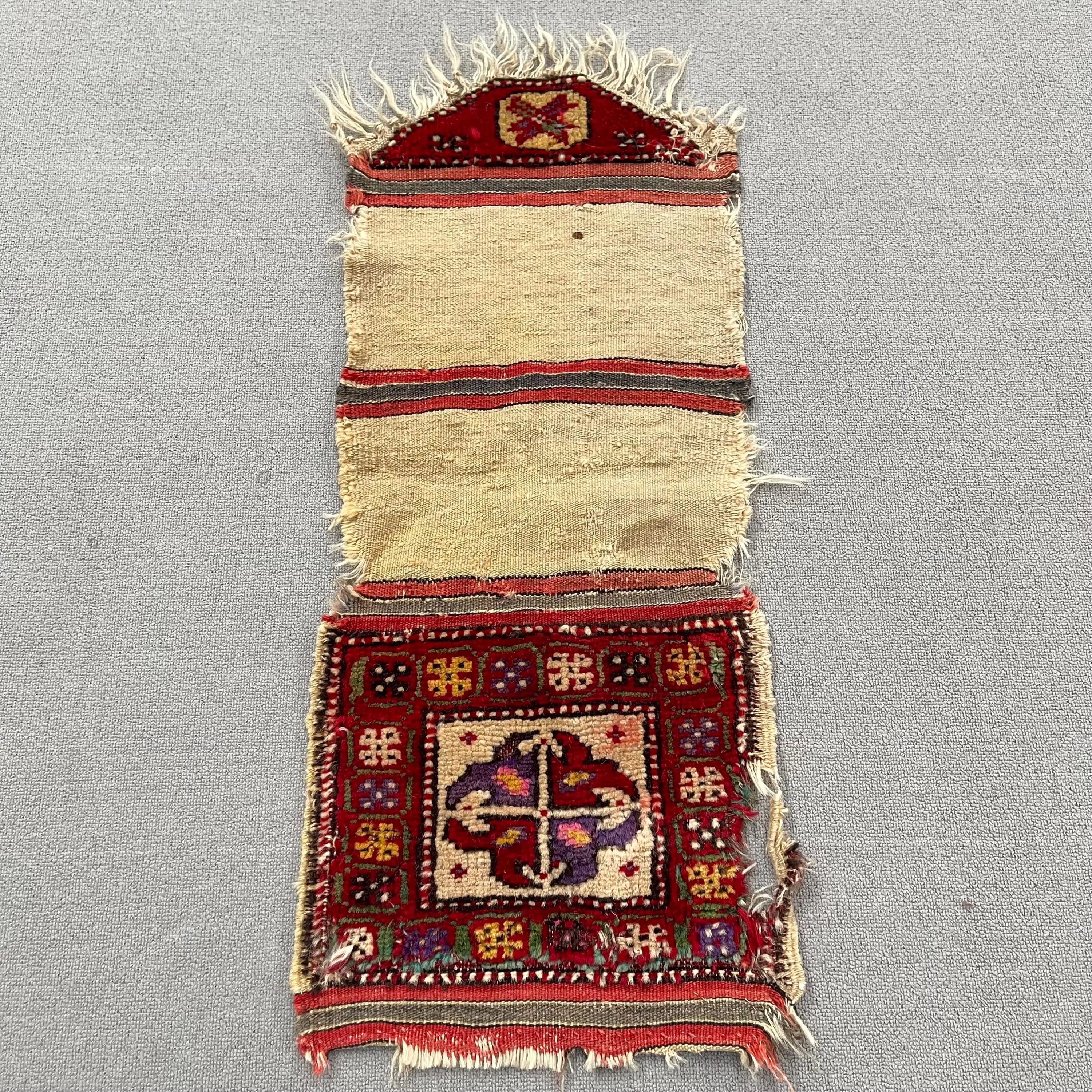 1.2x2.9 ft Vintage Small Rug, Turkish Red Plants & trees Rug - 1