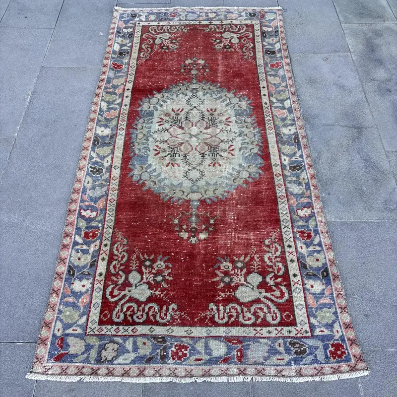 Alfombra abstracta roja y azul, 3,1x6,2 ft Decoración elegante