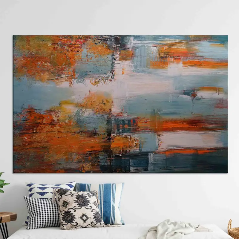 秋の風景油彩キャンバス: 秋の色の抽象的な木々