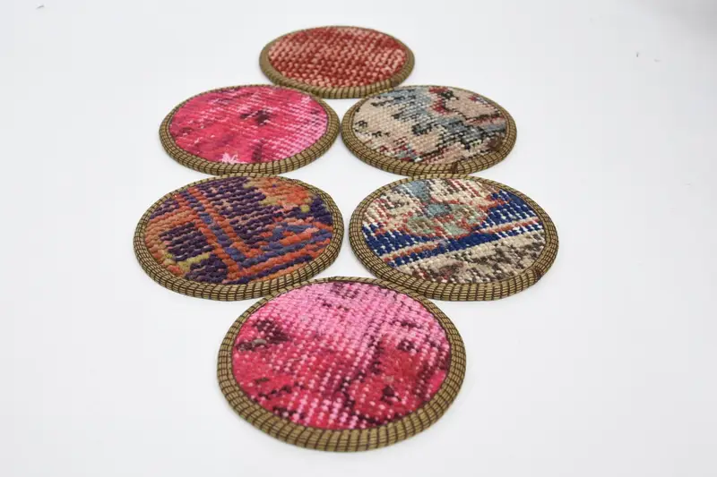 Bohemian Round Coaster, Pink and Bronze Ethnic Coaster