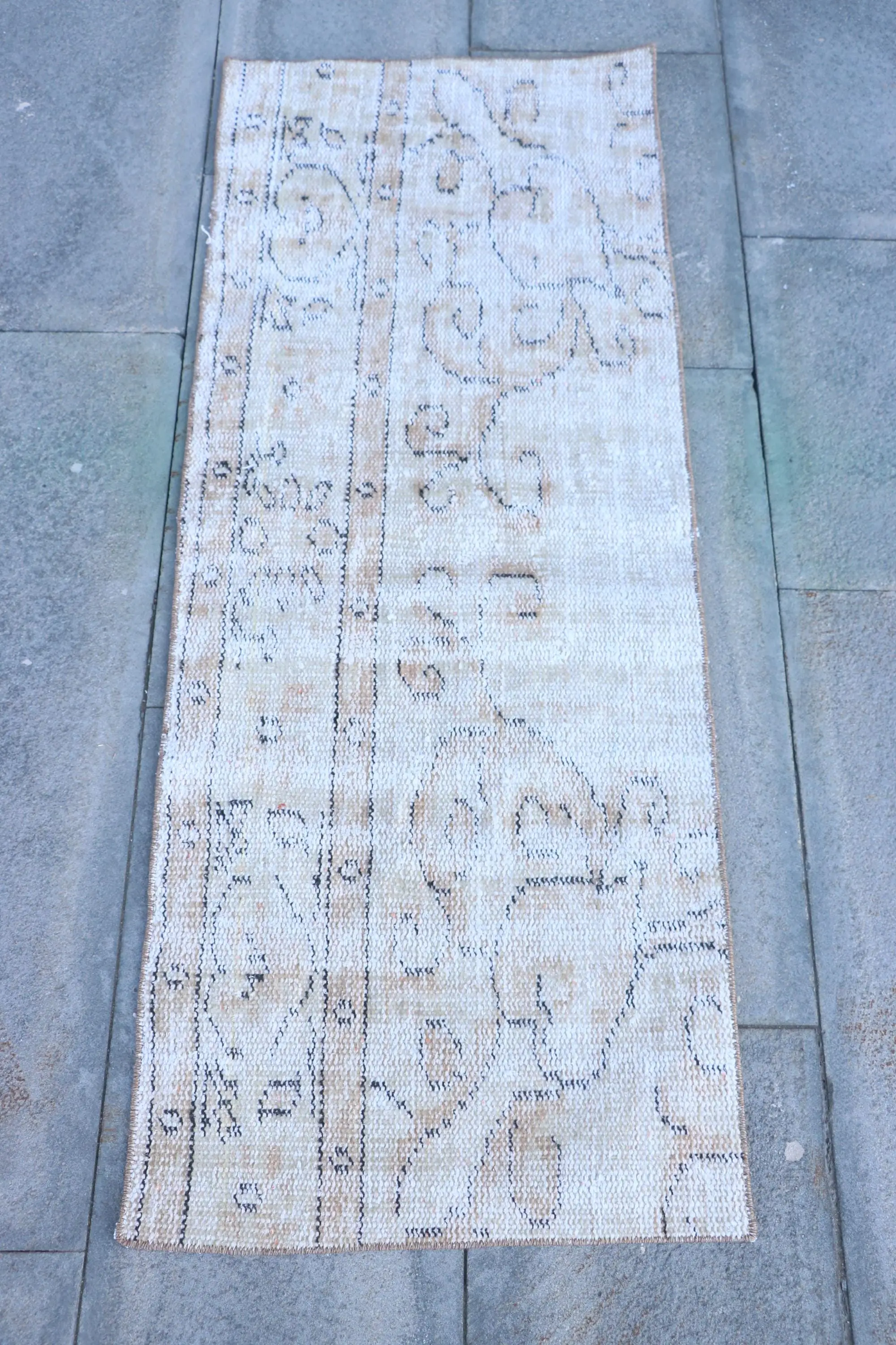 1.6x4.3 ft Rug, Vintage Turkish Rug, White Brown Ombré Wool Rug - 1