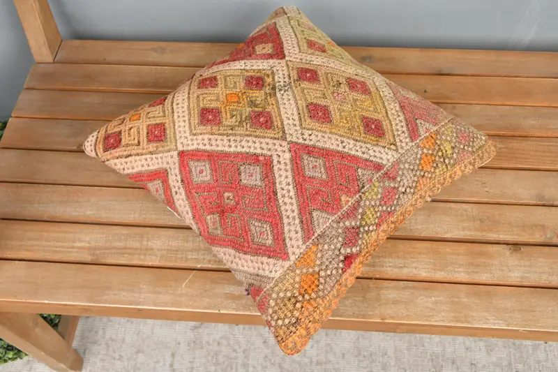 Interior Designer Pillow, Pillow Cover, Antique Pillows, 16x16 Red Cushion Cover, Throw Kilim Pillow, Ethnic Throw Pillow Sham - 2