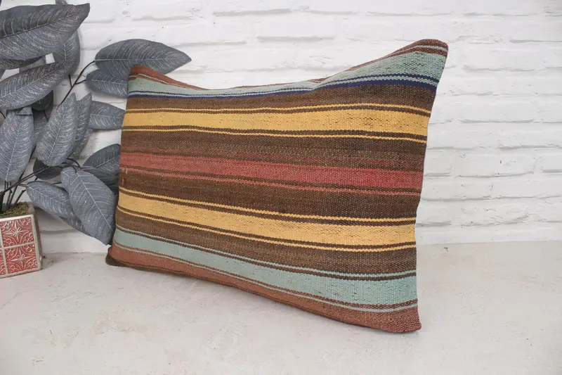 Boho Pillow, Home Decor Pillow, Boho Chic Pillow Cover, Ethnical Kilim Rug Pillow, 16x24 Yellow Pillow Sham, Cushion Case, Bolster Cushion Cover - 4