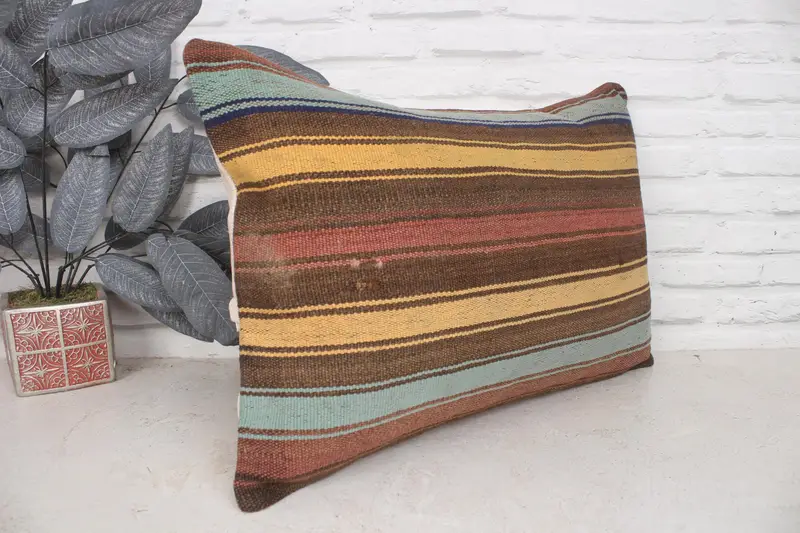 Boho Pillow, Home Decor Pillow, Boho Chic Pillow Cover, Ethnical Kilim Rug Pillow, 16x24 Yellow Pillow Sham, Cushion Case, Bolster Cushion Cover - 3