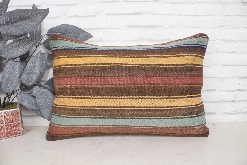 Boho Pillow, Home Decor Pillow, Boho Chic Pillow Cover, Ethnical Kilim Rug Pillow, 16x24 Yellow Pillow Sham, Cushion Case, Bolster Cushion Cover - 1