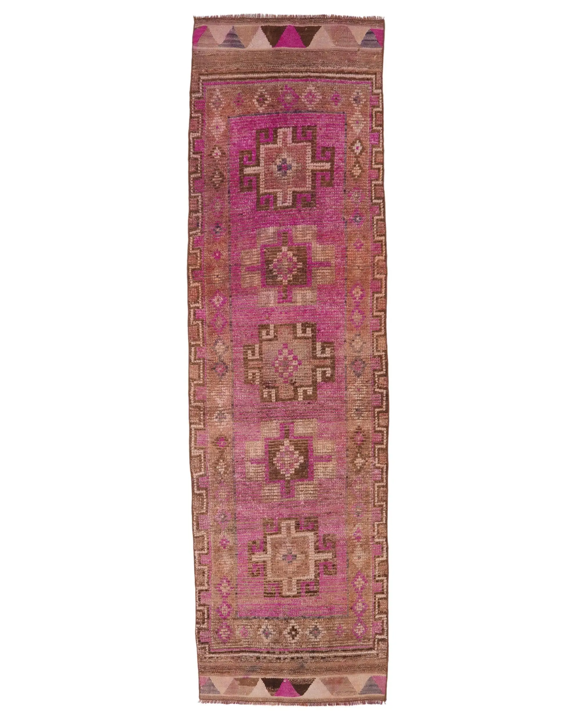2.6x9.3 ft Runner Vintage Rug, Turkish Rug, Pink Brown Moroccan Wool Rug - 1