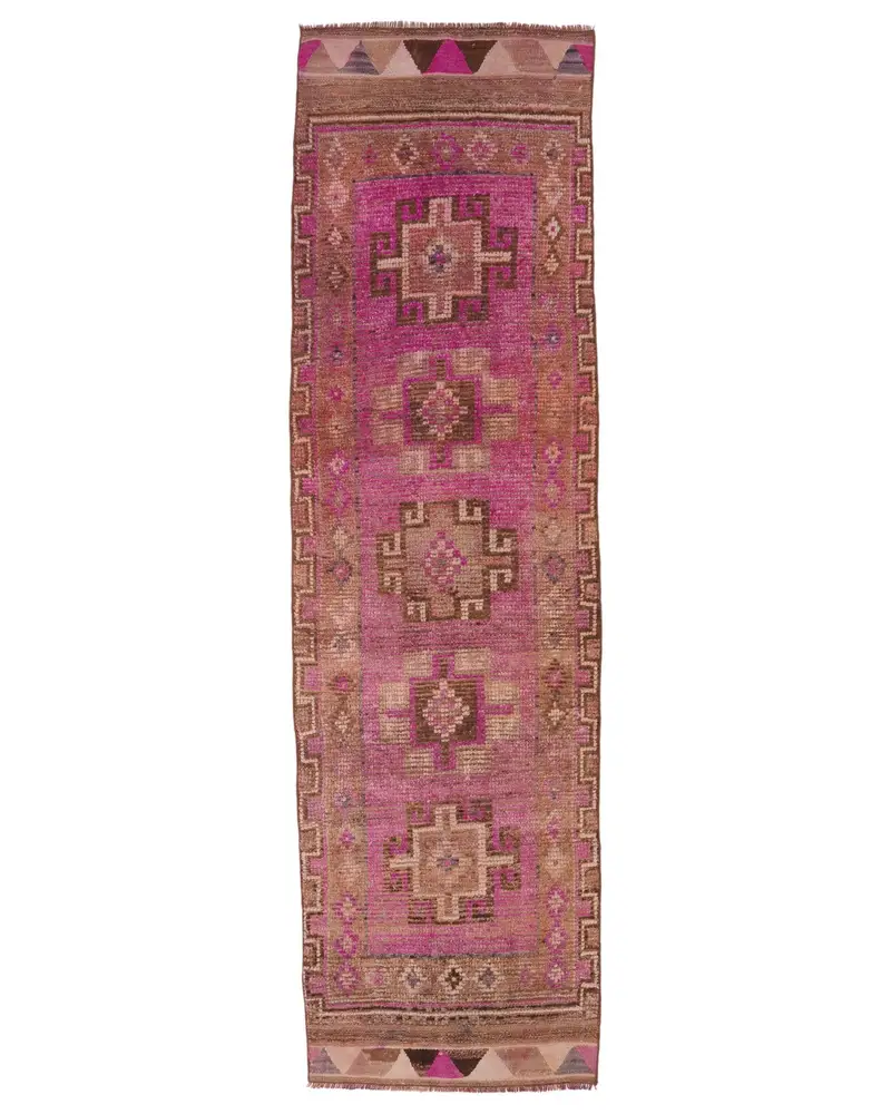 Pembe Fas Halısı, Kahverengi Desenli 2,6x9,3 ft