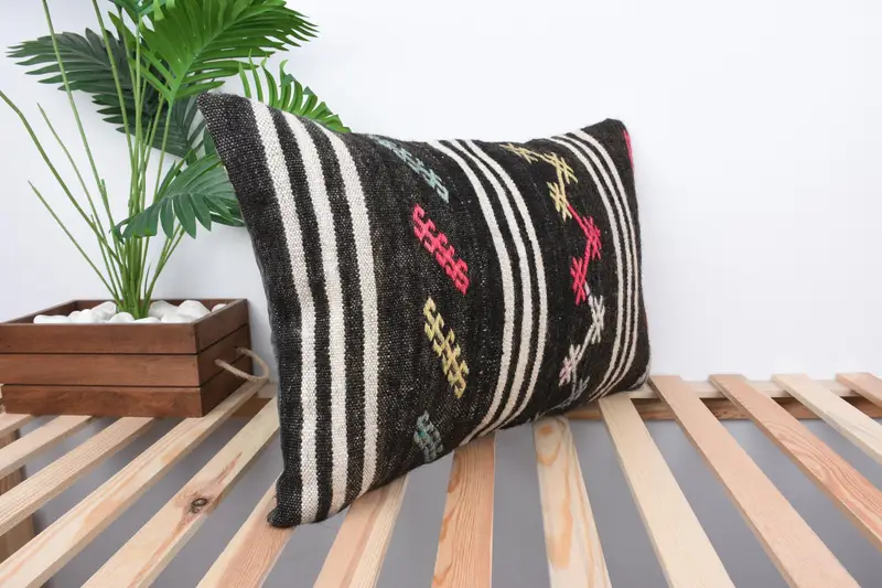 Ethnical Kilim Rug Pillow, 16x24 Brown Pillow Sham, Interior Designer Pillow, Pillow Sham, Handmade Kilim Cushion, Custom Cushion Case - 4