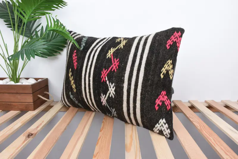 Ethnical Kilim Rug Pillow, 16x24 Brown Pillow Sham, Interior Designer Pillow, Pillow Sham, Handmade Kilim Cushion, Custom Cushion Case - 5