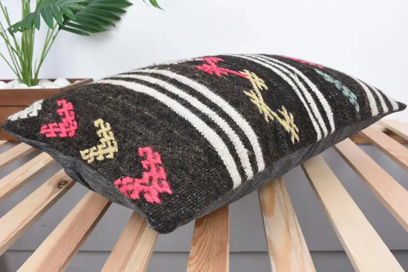 Ethnical Kilim Rug Pillow, 16x24 Brown Pillow Sham, Interior Designer Pillow, Pillow Sham, Handmade Kilim Cushion, Custom Cushion Case - 6
