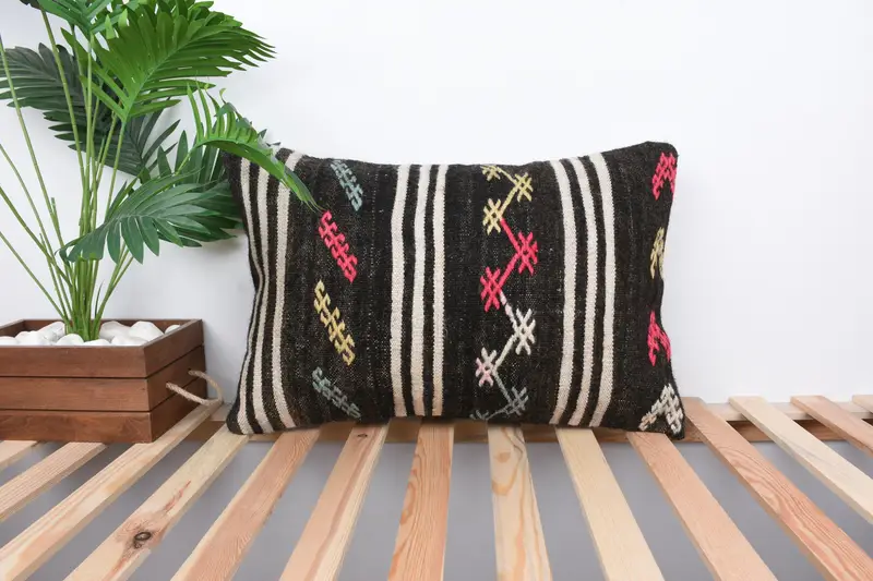 Ethnical Kilim Rug Pillow, 16x24 Brown Pillow Sham, Interior Designer Pillow, Pillow Sham, Handmade Kilim Cushion, Custom Cushion Case - 1