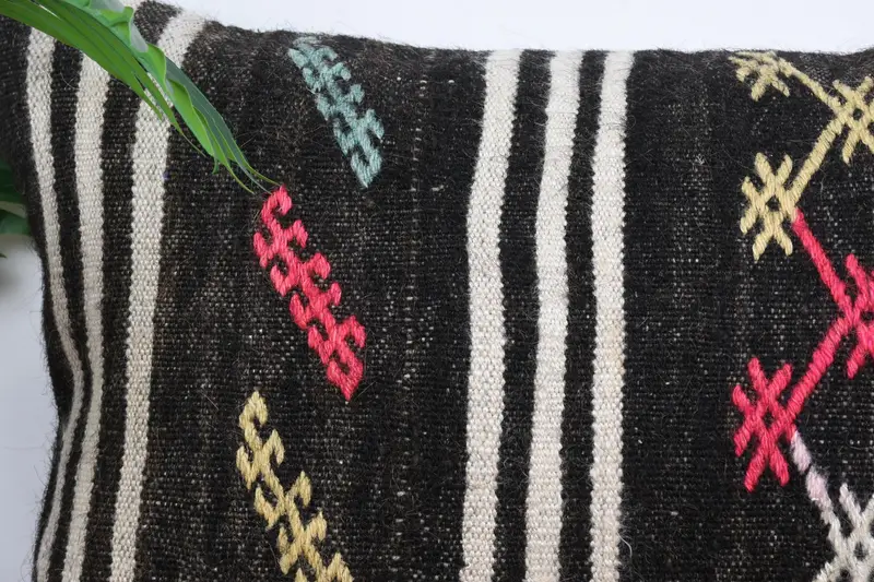 Ethnical Kilim Rug Pillow, 16x24 Brown Pillow Sham, Interior Designer Pillow, Pillow Sham, Handmade Kilim Cushion, Custom Cushion Case - 2