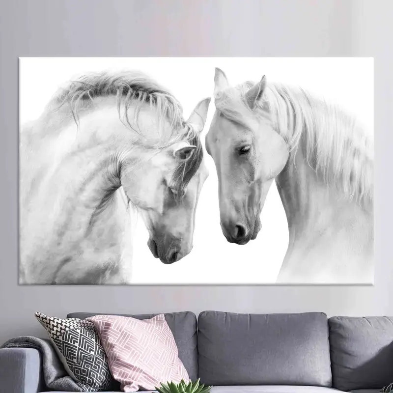 At duvar dekoru, kıyı duvarı sanatı, çiftlik evi duvarı sanatı, at aşığı hediyesi, iki at poster, modern tuval sanatı, ofis dekoru, ev dekoru, - 1