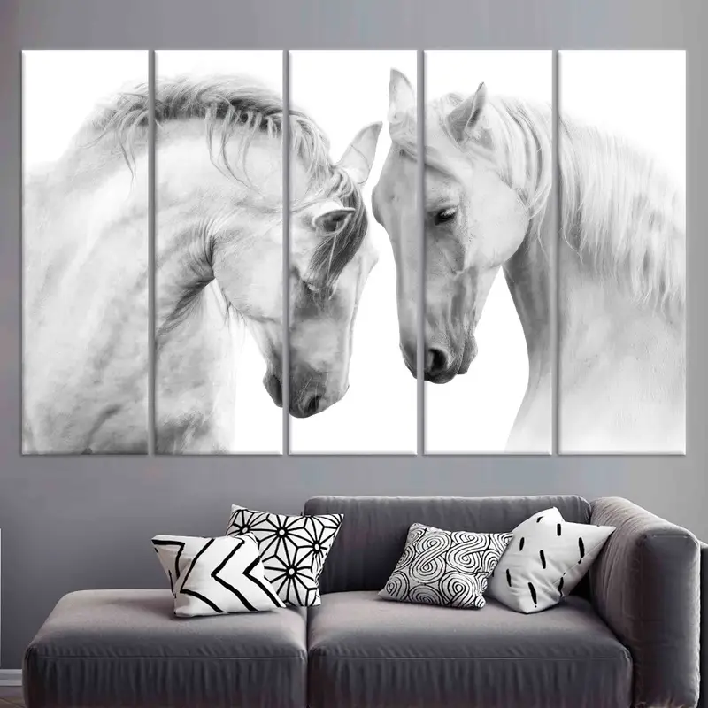 At duvar dekoru, kıyı duvarı sanatı, çiftlik evi duvarı sanatı, at aşığı hediyesi, iki at poster, modern tuval sanatı, ofis dekoru, ev dekoru, - 2