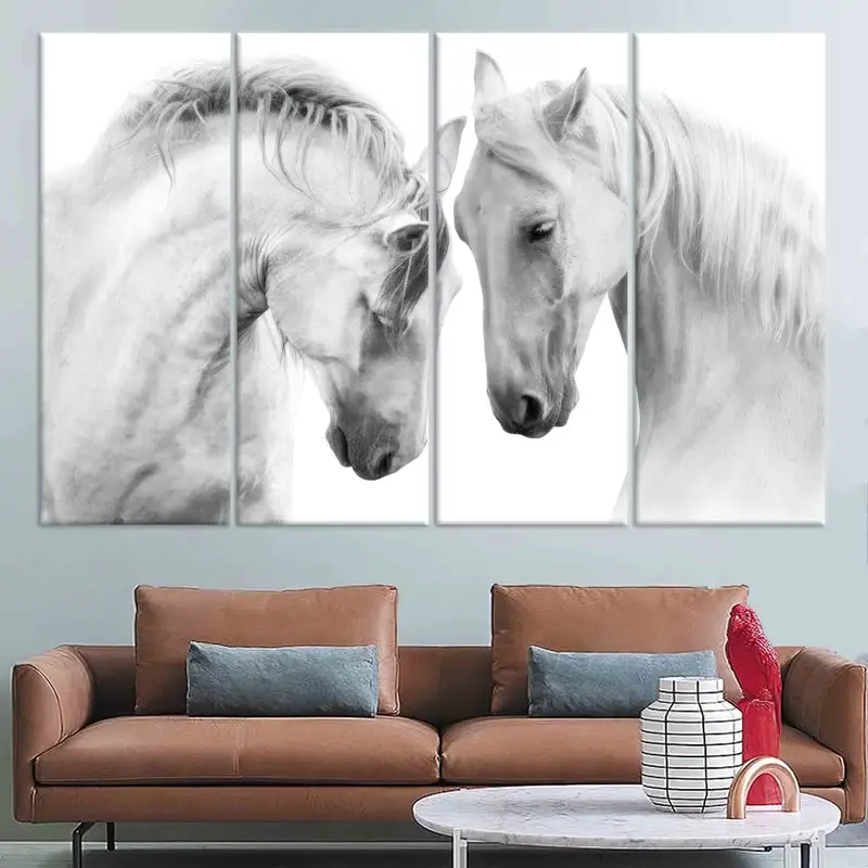 At duvar dekoru, kıyı duvarı sanatı, çiftlik evi duvarı sanatı, at aşığı hediyesi, iki at poster, modern tuval sanatı, ofis dekoru, ev dekoru, - 4