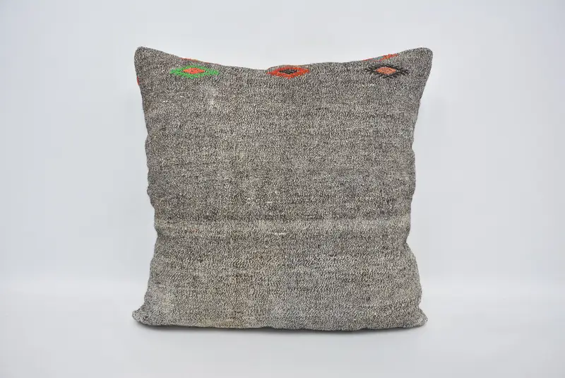 Handgefertigtes marokkanisches Kelimkissen, 28x28 besticktes Wurfkissen