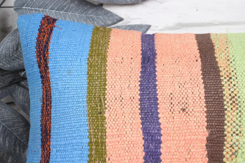 Kilim Cushion Sham, Pillow Case, Ethnical Kilim Rug Pillow, Throw Kilim Pillow, 12x24 Blue Pillow Cover, Aesthetic Pillow Case - 2