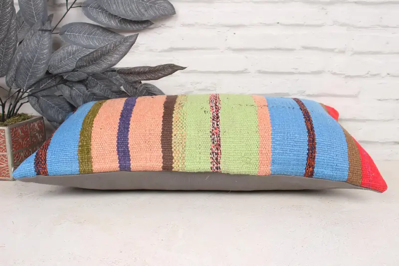 Kilim Cushion Sham, Pillow Case, Ethnical Kilim Rug Pillow, Throw Kilim Pillow, 12x24 Blue Pillow Cover, Aesthetic Pillow Case - 5