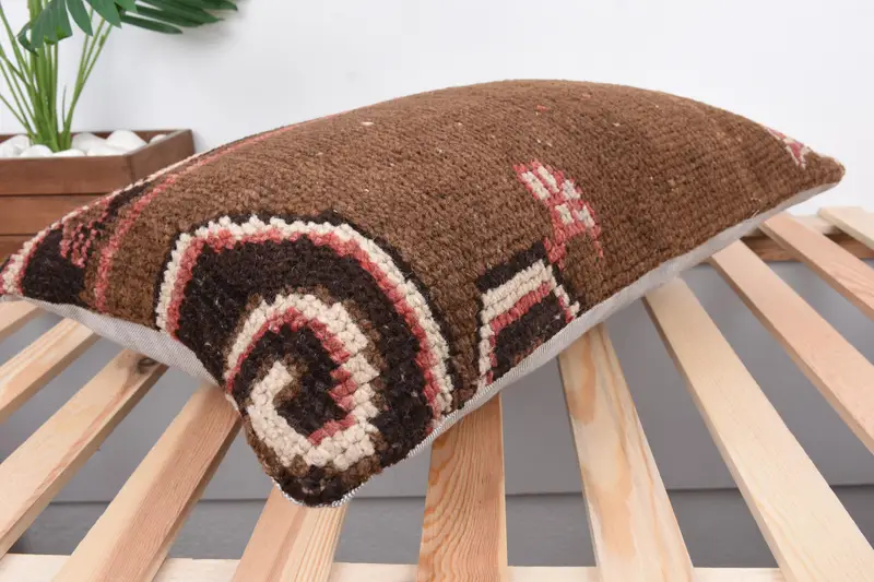Vintage Kilim Pillow, 16x24 Brown Pillow Cover, Morroccon Kilim Cushion Cushion, Cushion Cover, Handmade Kilim Cushion, Kilim Cushion Sham - 6