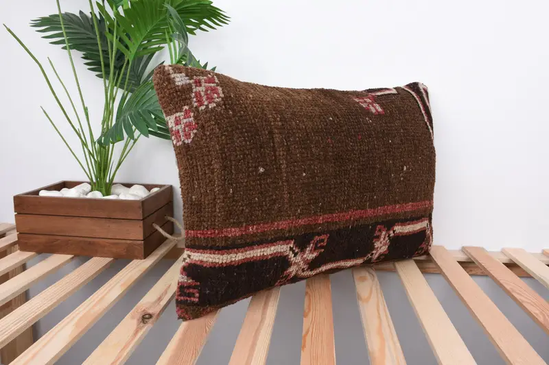 Vintage Kilim Pillow, 16x24 Brown Pillow Cover, Morroccon Kilim Cushion Cushion, Cushion Cover, Handmade Kilim Cushion, Kilim Cushion Sham - 4