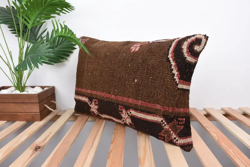 Vintage Kilim Pillow, 16x24 Brown Pillow Cover, Morroccon Kilim Cushion Cushion, Cushion Cover, Handmade Kilim Cushion, Kilim Cushion Sham - 5