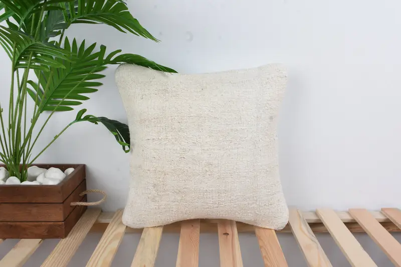 Pillow for Couch, Kilim Rug Pillow Cover, Cushion Case, Vintage Kilim Pillow, 16x16 White Cushion Cover, Ethnical Kilim Rug Pillow - 1