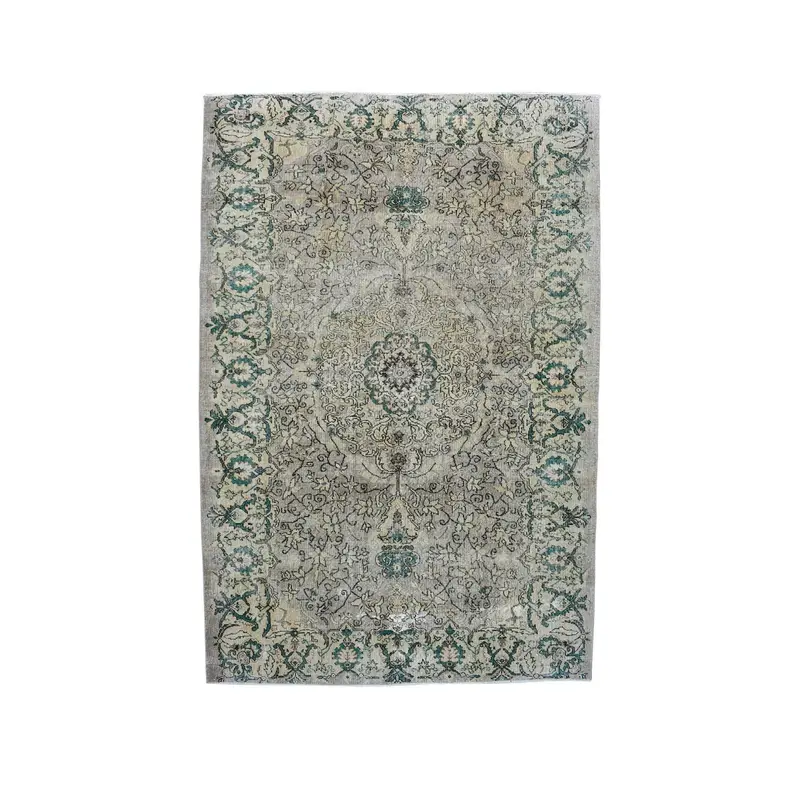 6,6x9,9 ft türkischer Vintage-Teppich, großer Teppich, graublauer Camouflage-Wollteppich - 1
