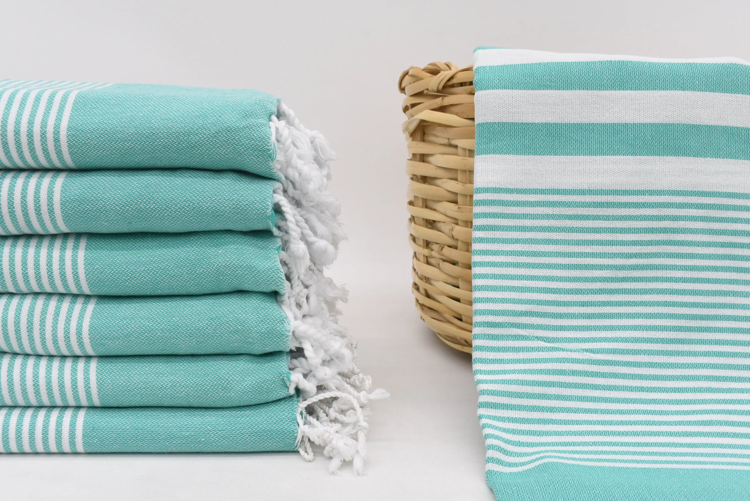 Benetton Green Striped Beach Towel, Organic Cotton, 70x40 Inches - 1