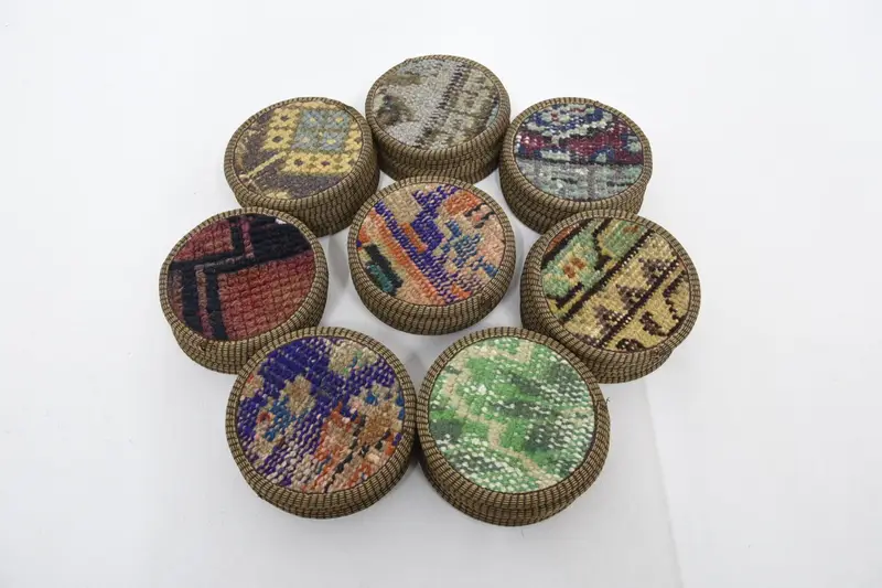 素朴なキリムパターン、5x5インチのトルコ敷物コースター