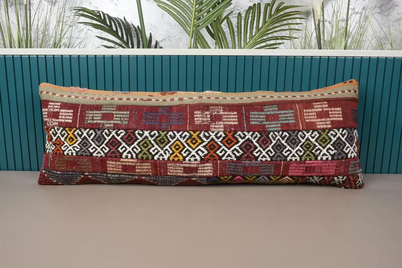 Geometric Turkish White Pillow Cover, 12x35 inch Chair Moroccan Thank You Gift Pillow Sham - 1