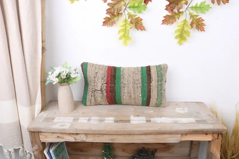 Ethnical Kilim Rug Pillow, Kilim Cushion Sham, Pillow for Sofa, 8x16 Beige Pillow Cover, Cushion Case, Wholesale Pillow Case, Pastel Cushion Cover - 1