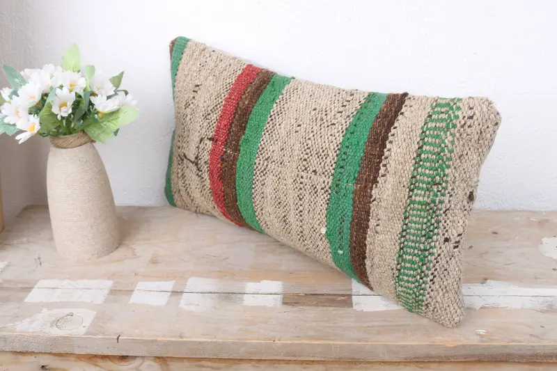 Ethnical Kilim Rug Pillow, Kilim Cushion Sham, Pillow for Sofa, 8x16 Beige Pillow Cover, Cushion Case, Wholesale Pillow Case, Pastel Cushion Cover - 4