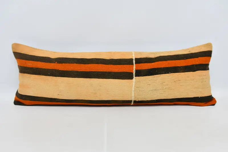 16x48 Beige Cushion Cover, Sustainable Cushion Case, Knitted Pillow Case, Kilim Pillow, Cushion Case, Pillow for Sofa, Ethnical Kilim Rug Pillow - 1