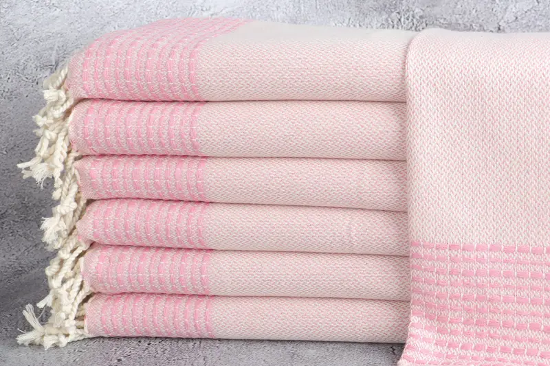 Guest Hand Towel Pink Striped, Bath Towel, Beige, 20x40 Inches