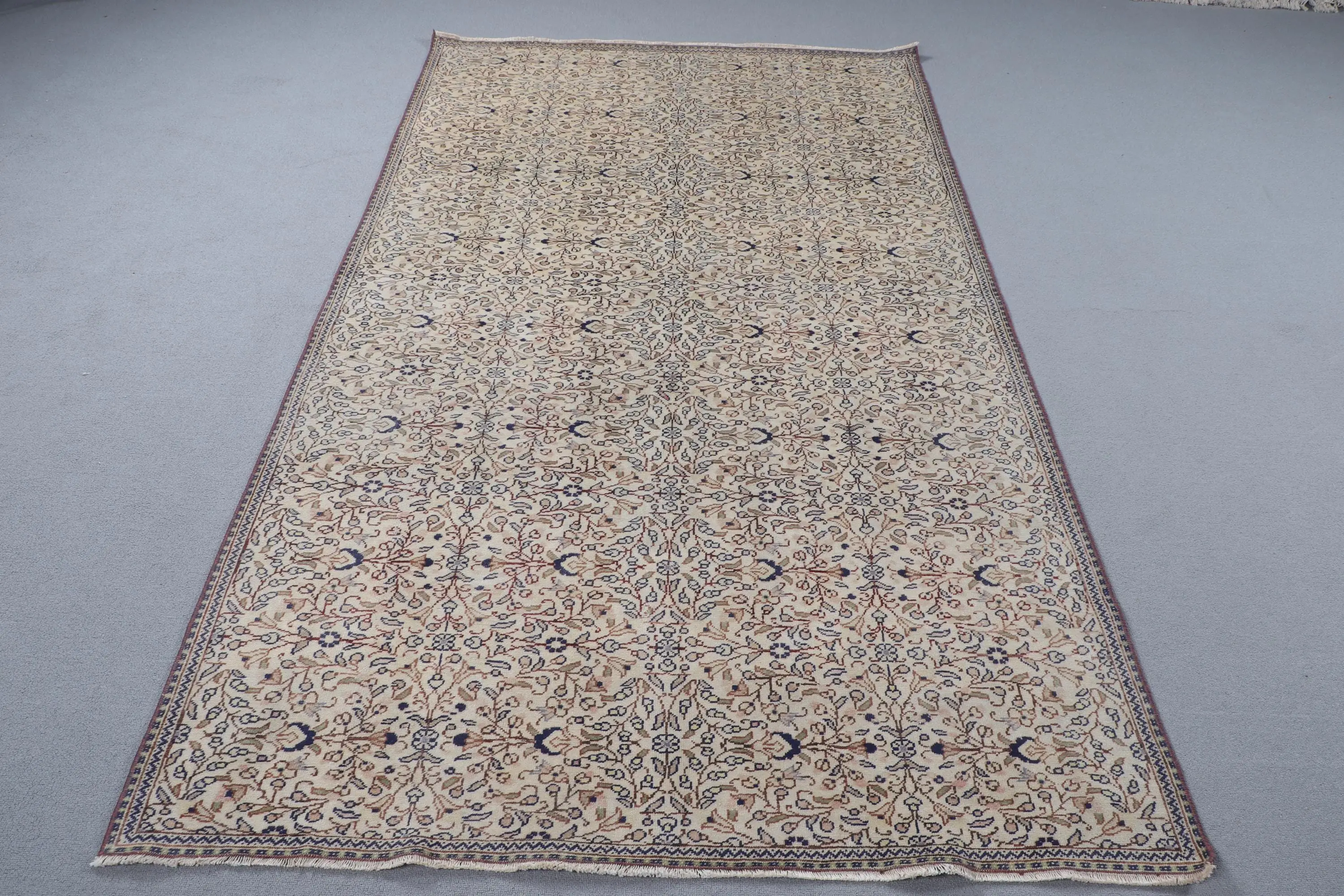 4.6x7.9 ft Halı, Vintage Türk Halısı, Mavi Yün Halı - 1