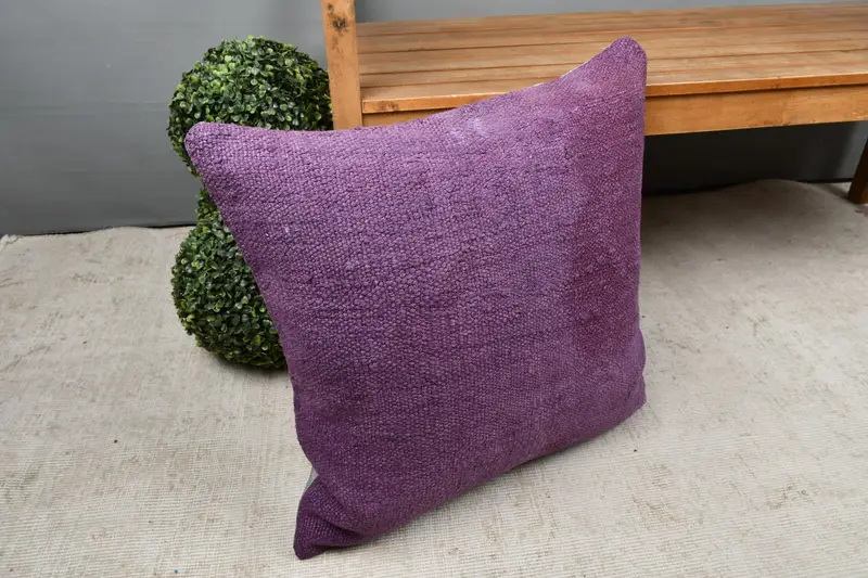 Kilim Pillow, Boho Pillow, Living Room Throw Pillow Cover, Bed Cushion Case, Throw Kilim Pillow, Cushion Cover, 22x22 Purple Pillow - 7