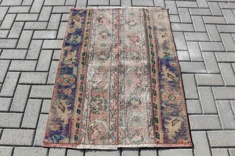 Blauer abstrakter Teppich, 2,8 x 3,8 Fuß mit grünen Akzenten