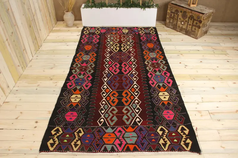 Handmade Black Rainbow Rug, 0.4x9.6 ft Unique Decor