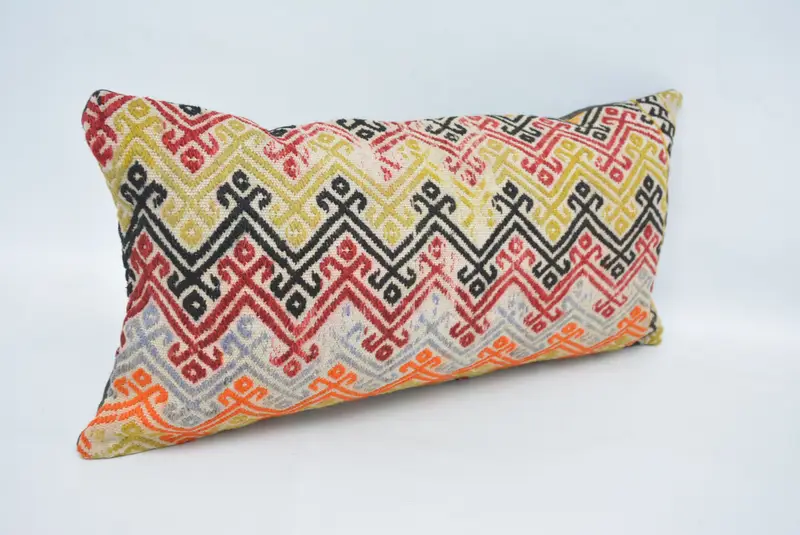 12x24 Inches Green & Orange Geometric Pillow, Handmade Decorative Pillow - 3