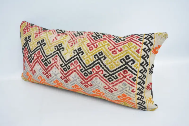 12x24 Inches Green & Orange Geometric Pillow, Handmade Decorative Pillow - 4